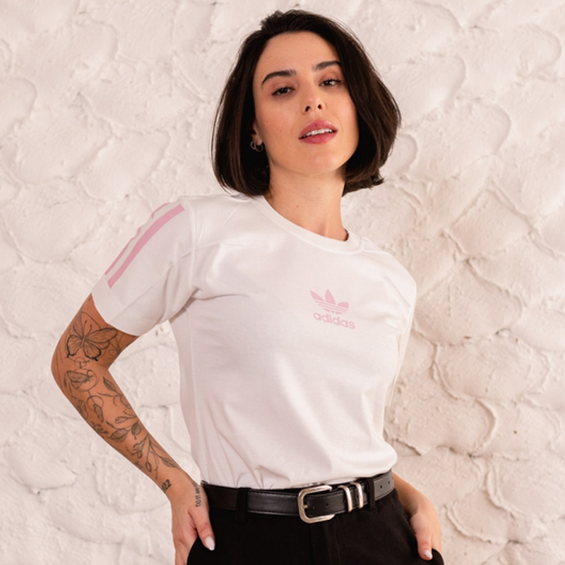 Tshirt Logo Três Listras Rosa Bebê Mangas G