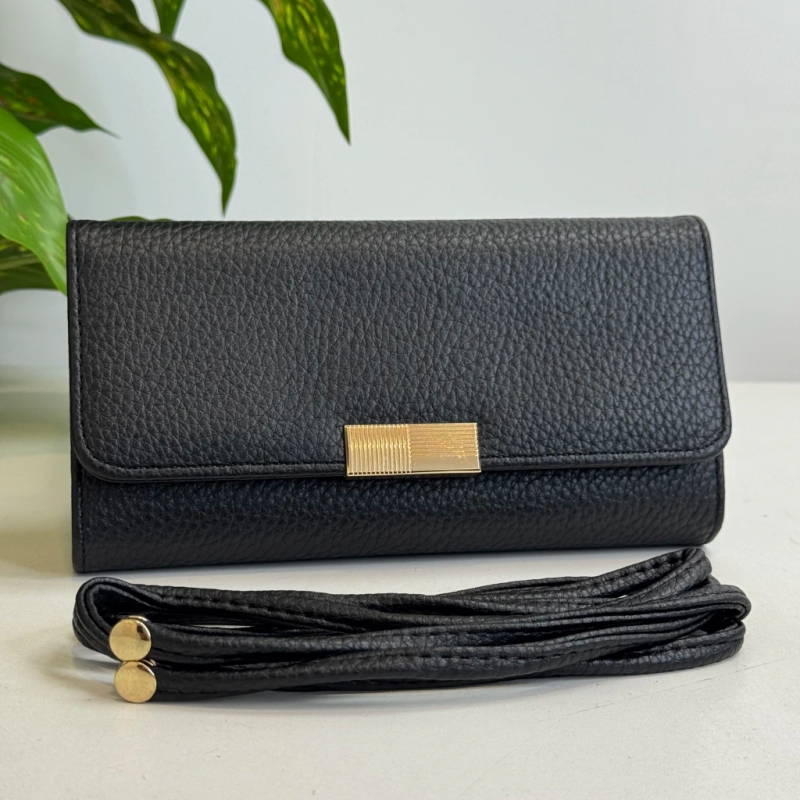Bolsa Carteira com Divisórias Camila Cor Preto