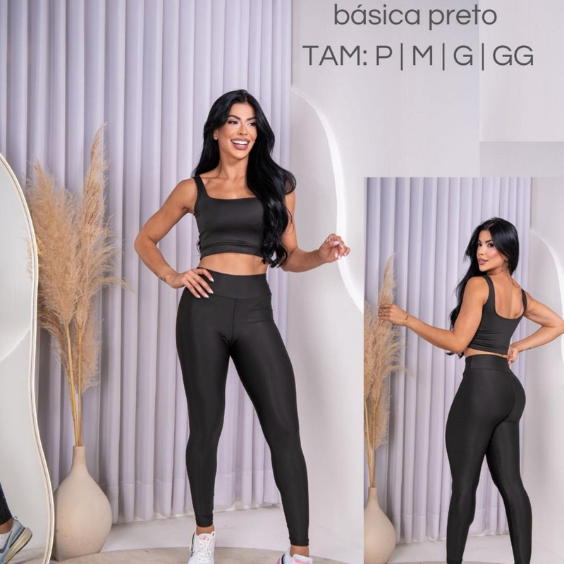 Conjunto top + calça Básica Preto  Tam: P / M / G / GG ENCOMENDA