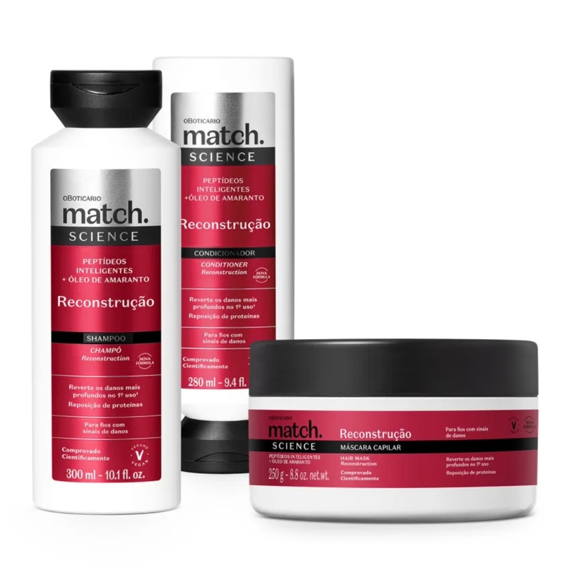 Combo Match Science Reconsrtucao: Shampoo 300ml+condionador 280ml+Mascara 250g
