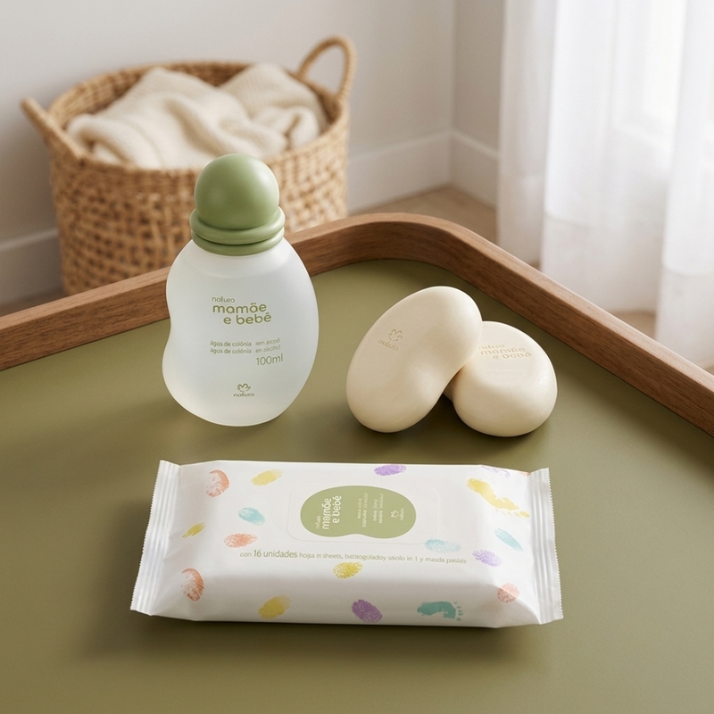 COMBO 2 NATURA MAMAE E BEBE COLONIA 100ml + LENCO UMEDECIDO 16 Folhas + CAIXA COM 2 SABONETES - foto 5