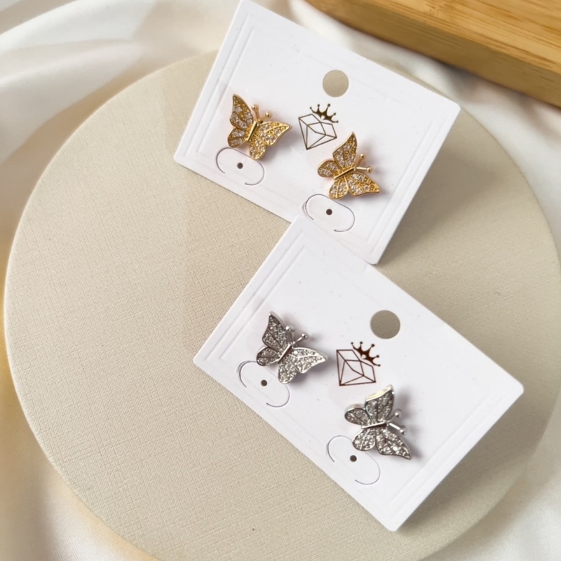 Brinco Borboleta Folheado C Pedraria Zircônia (prata/dourado)