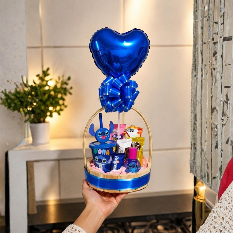 CESTA STITCH PRESENTE INFANTIL UNISSEX MENINA OU MENINO
