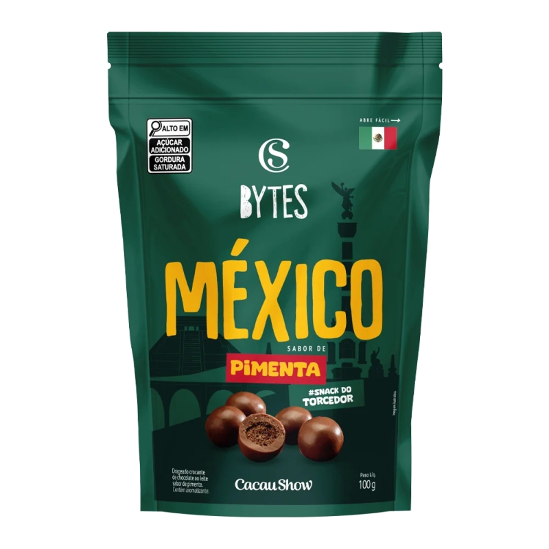 Drageado Bytes de Chocolate ao Leite e Pimenta México 100g