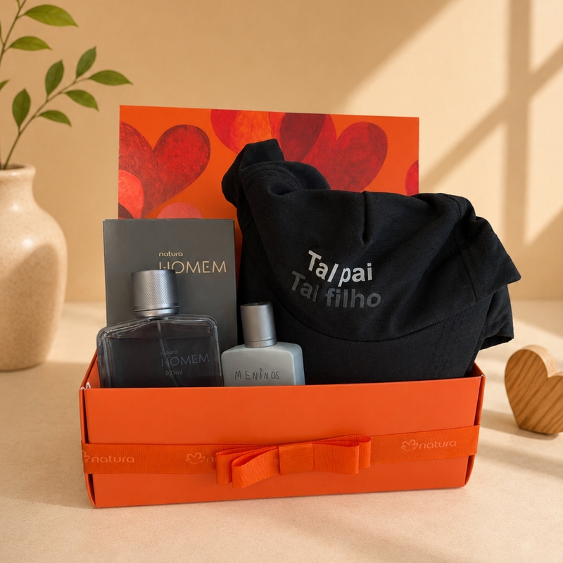 Kit Pai e Filho Natura Homem Tradicional (Perfume Pai, perfume Filho e 2 Bonés)