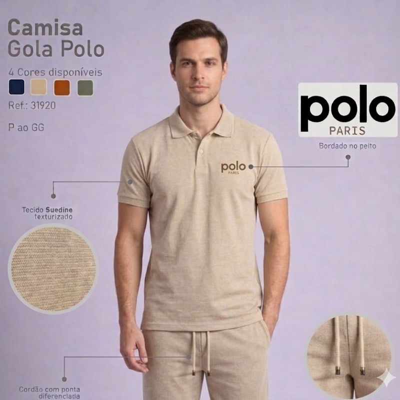 Camiseta Polo Bordada Bege Muttan G