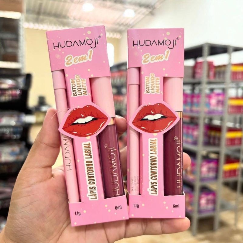 Lápis Contorno +batom Líquido Hudamoji Emb Rosa