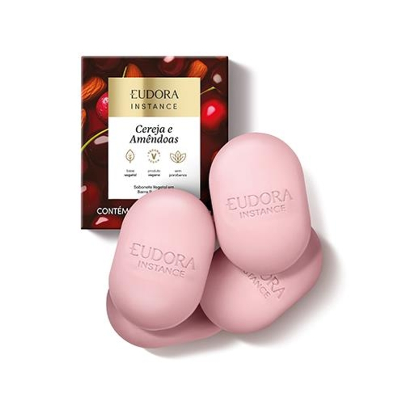 Eudora Instance Cereja e Amêndoas - Sabonete Vegetal em Barra Perfumado 4x80g
