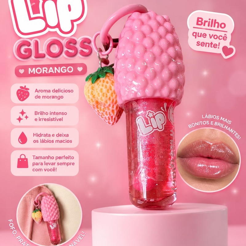 Lip Gloss De Morango Rosa