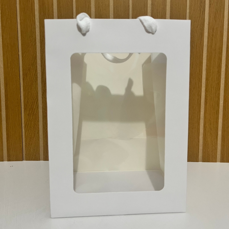 Sacola Presente Visor Branca M (Inclui laço e papel seda)