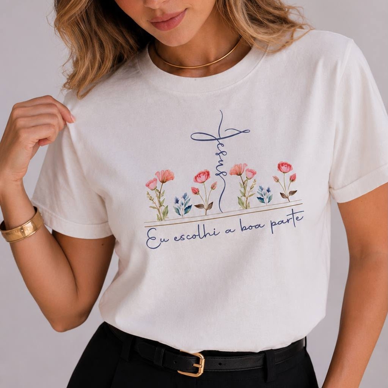 TSHIRT FEMININA -EU ESCOLHI A BOA PARTE-COR MARFIM TAM M - foto 3