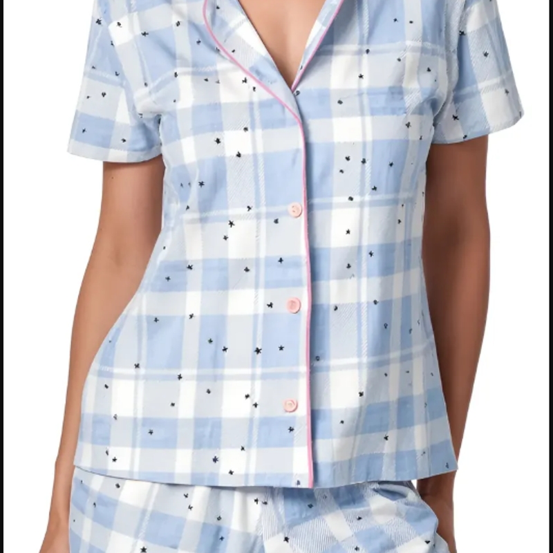 Pijama Shortdoll Feminino Botões Xadrez Demillus
