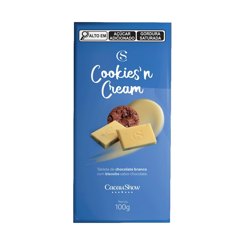 Tablete Cookies'N Cream de Chocolate Branco 100g