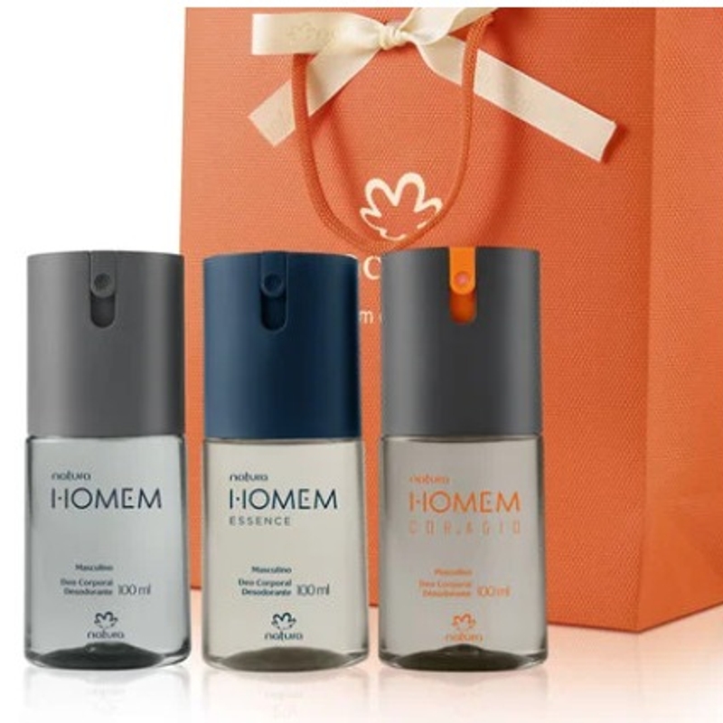 Kit Desodorante Corporal Natura Homem Clássico, Cor.Agio e Essence (3 produtos)