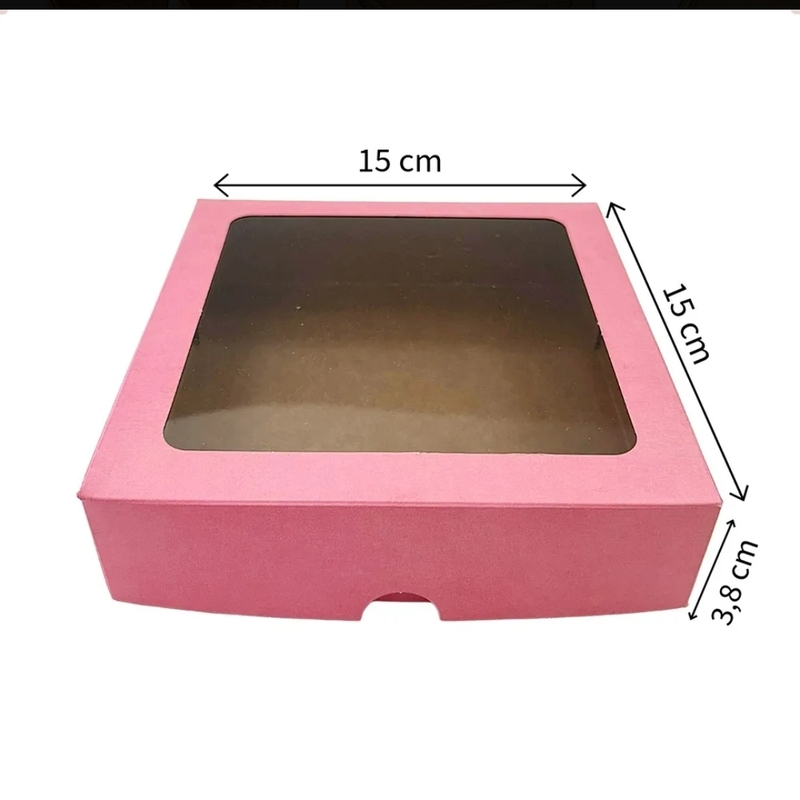 Caixa Quadrada Rosa Com Visor 15×15×4