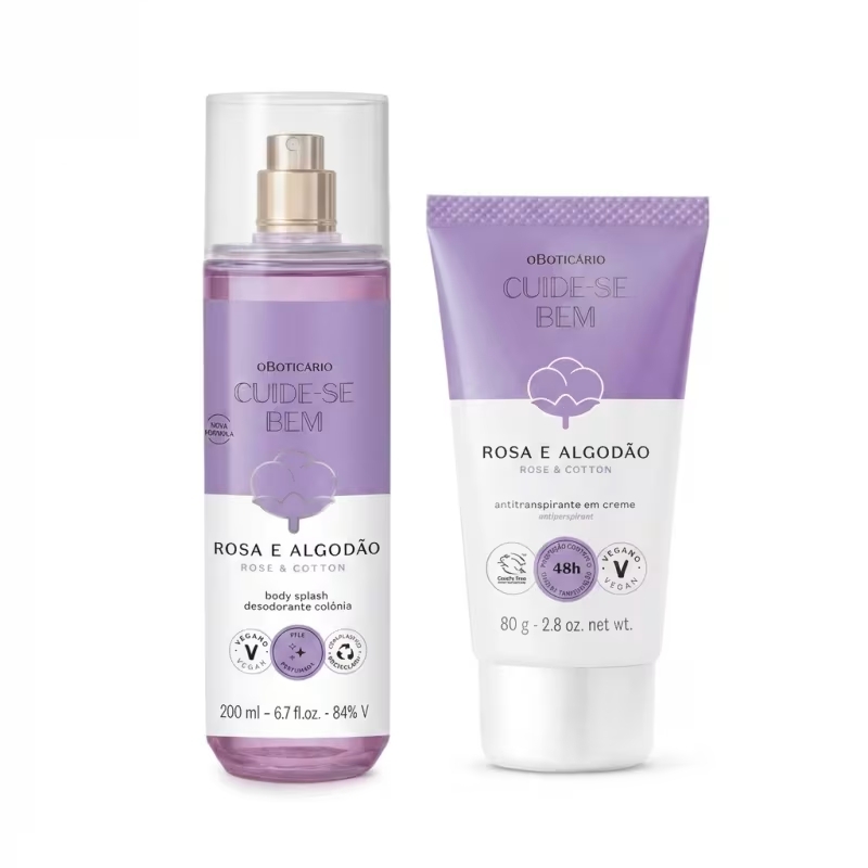 Combo Cuide-se Bem Rosa E Algodão: Body Splash 200ml + Antitranspirante em Creme 80g - Oferta Válida Apenas No Pix