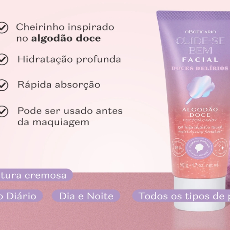 Gel Hidratante Facial Cuide-se Bem Doces Delírios Algodão Doce 50g - foto 2