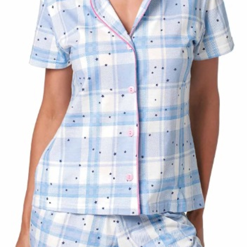 DeMillus Pijama Curto Shortdoll Botões Xadrez 50 - Azul Jeans