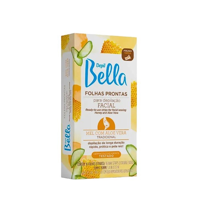 Folha Pronta para Depilação Facial Mel com Aloe Vera 16 Fls, Depil Bella