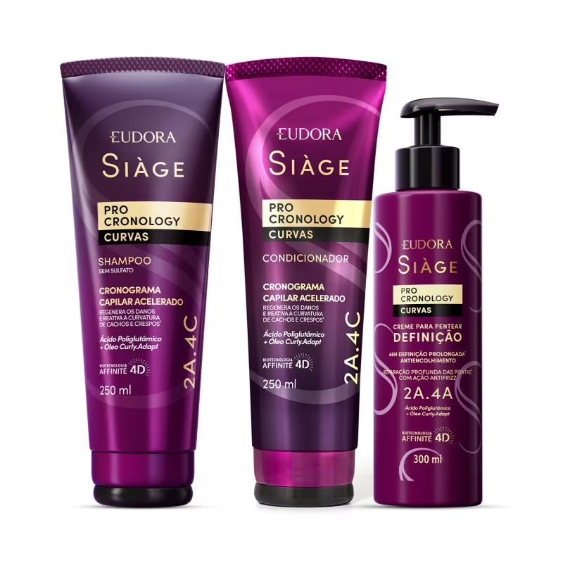 Combo Siàge Pro Cronology Curvas: Shampoo 250ml + Condicionador 250ml + Creme para Pentear Definição 300ml