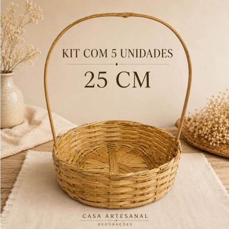 Cesta de Bambu 25cm com Alça para Kit Presente Revenda Café da Manhã e Datas Comemorativas