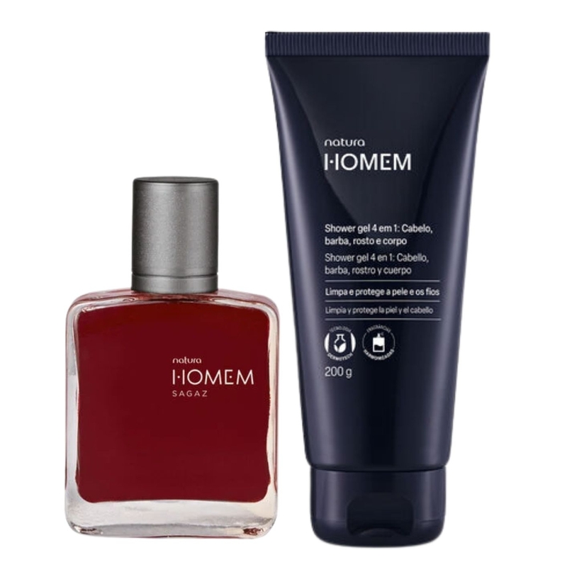 Kit Presente Natura Homem Sagaz Deo Parfum e Shower Gel 4 em 1 (2 Itens)