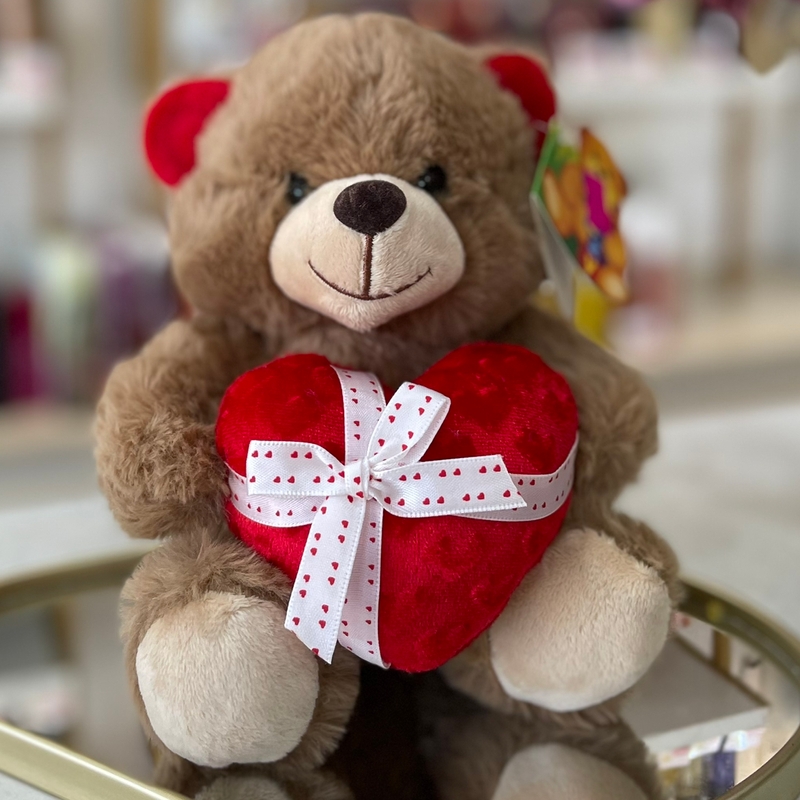 Urso Coração Laço Marrom 20cm