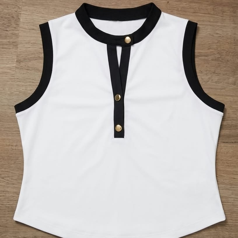 Blusa Branca, Gola alta Preta. Tam G