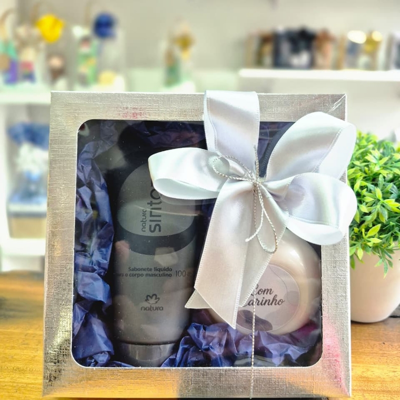 Presente Caixa Visor Sintonia Masculino Sabonete Liquido e Sabonete Natura