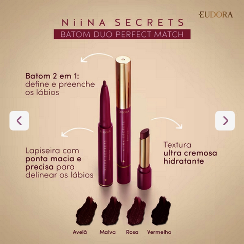 Batom Avelã Duo Perfect Match Niina Secrets 1,65g - foto 2