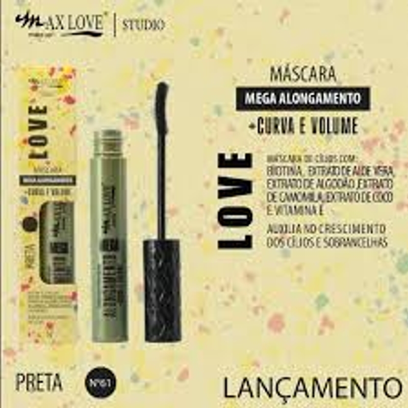 Máscara de Cílios Max Love Mega Alongamento Preta + Curva e Volume Preta 5g