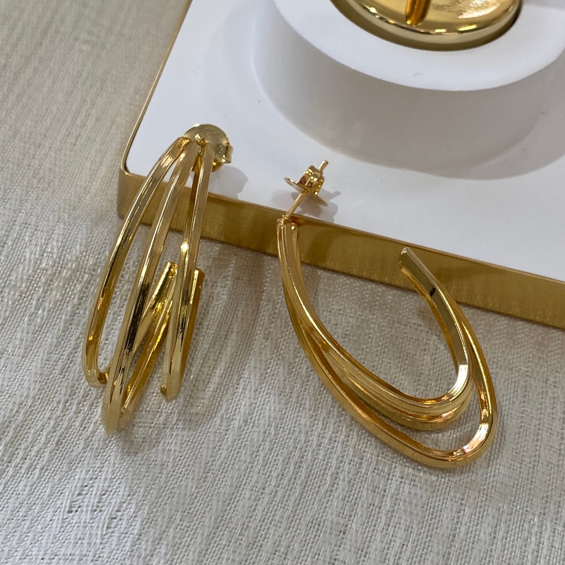 Argola 3 Fios Folheada a Ouro 18k