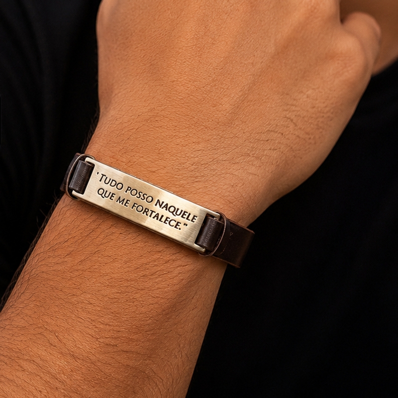 Pulseira Couro - Tudo Posso Naquele Que Me Fortalece
