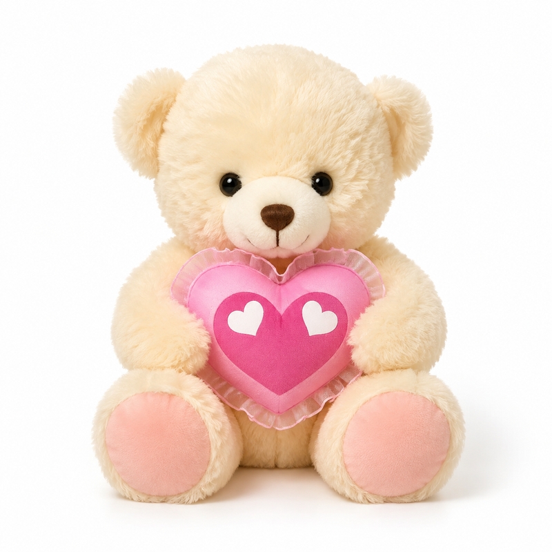Urso de Pelúcia com Coração Rosa Creme