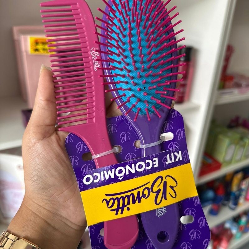 Kit  Escova E Pente Bonitta Roxo Com Rosa