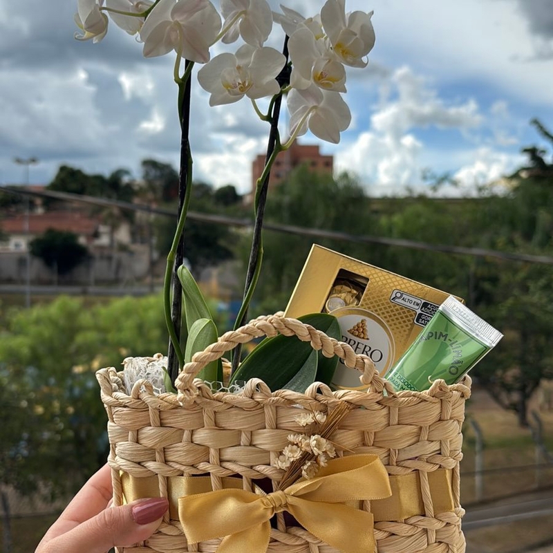 Presente Orquídea + Chocolate e Hidratante Mãos