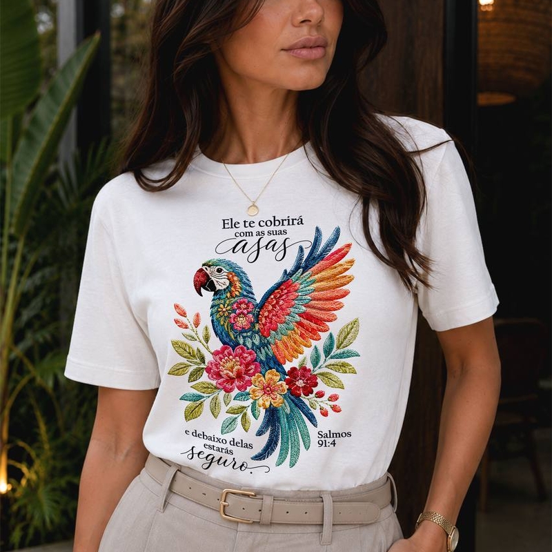 TSHIRT FEMININA -ARARA SUAS ASAS-COR MARFIM TAM M, G - foto 4
