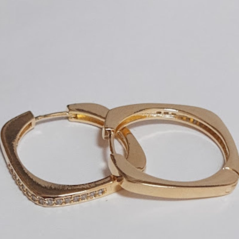 Argola Ouro Quadrada com Zircônia 2,5cm