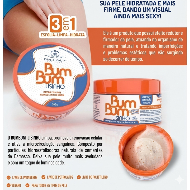 Bumbum lisinho máscara esfoliante hidratante para glúteos - 280g - foto 4