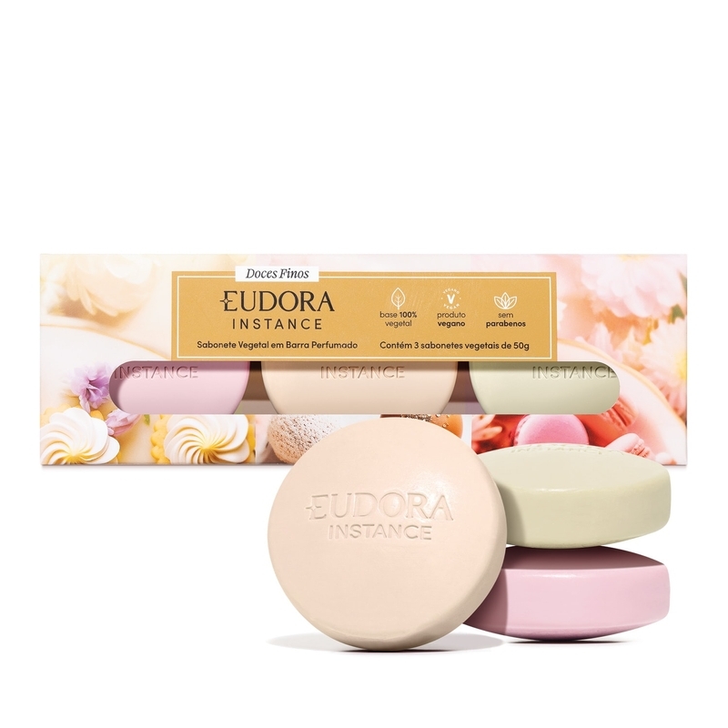 Kit Sabonete Em Barra Vegetal Instance: Tartelete De Limão 50G + Bombom De Avelã 50G + Macaron De Framboesa 50G