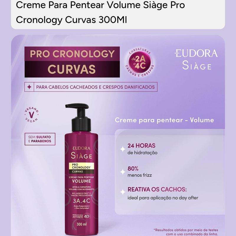 Creme para Pentear Volume Siàge Pro Cronology Curvas 300ml