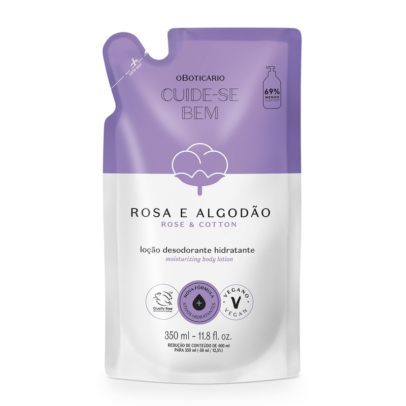 Refil Hidratante Corporal Cuide-Se Bem Rosa e Algodão 350ml - Boticário