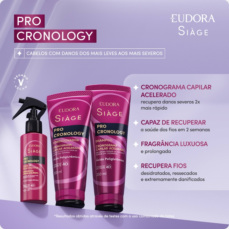 Combo Siàge Pro Cronology: Shampoo 250ml + Condicionador 200ml + Máscara de Hidratação 250g - foto 5