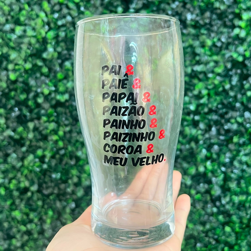 Copo de Vidro “Pai&paiê” 580ml *Brinde Chaveiro Abridor De Garrafas