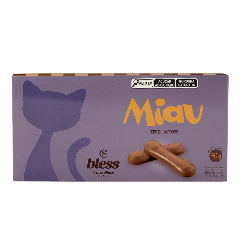 Tablete Miau Bless Zero Lactose ao Leite 70g