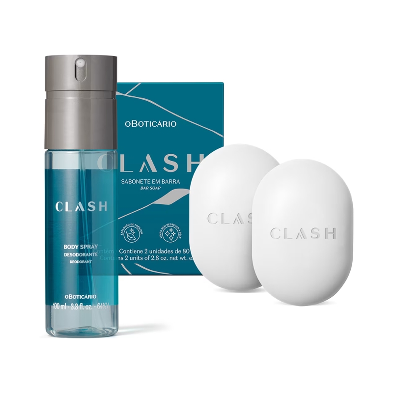 Combo Clash: Body Spray 100ml + Sabonete em Barra 2x80g