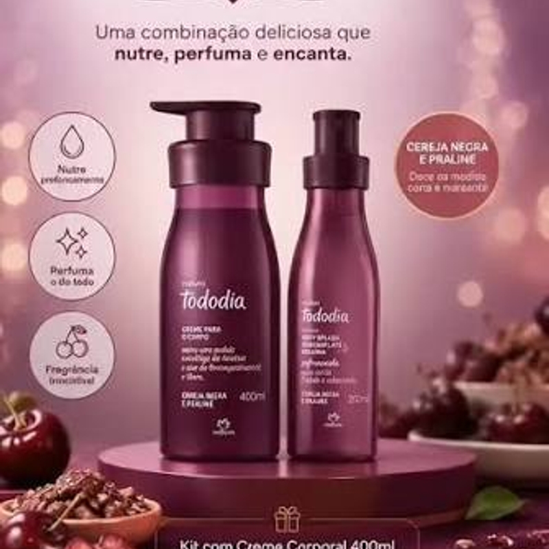 KIT HIDRATANTE 400ML + BODY SPLASH 200ML NATURA TODODIA CEREJA NEGRA - foto 2