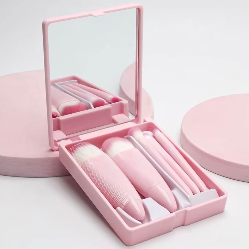 Kit Com 5 Pincéis E Espelho Portátil