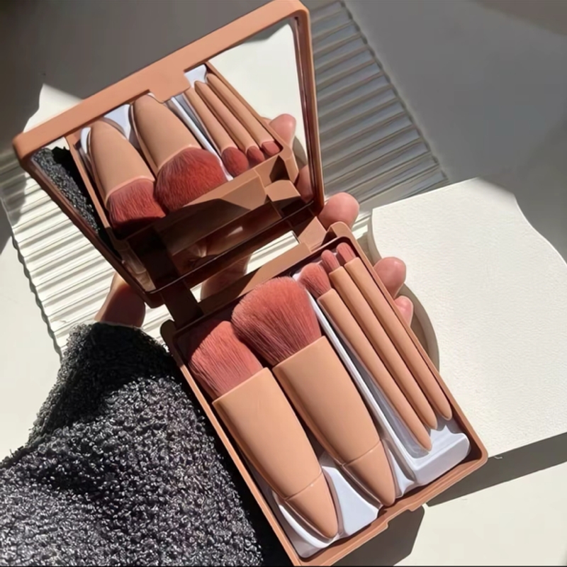 Kit Com 5 Pincéis E Espelho Portátil