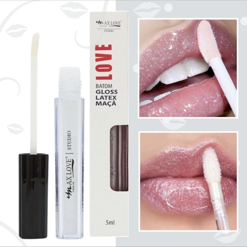 Batom Lip Gloss Labial com Glitter Látex Max Love